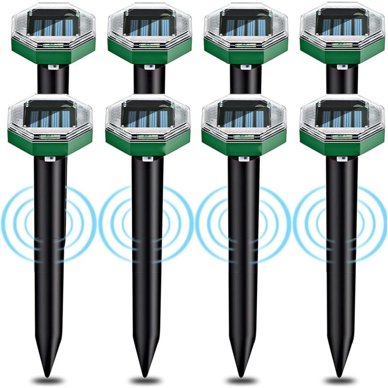 Repelente solar ultrasónico de topos 8 piezas, repelente solar ultrasónico de topos con clasificación de impermeabilidad IP65, se puede utilizar en