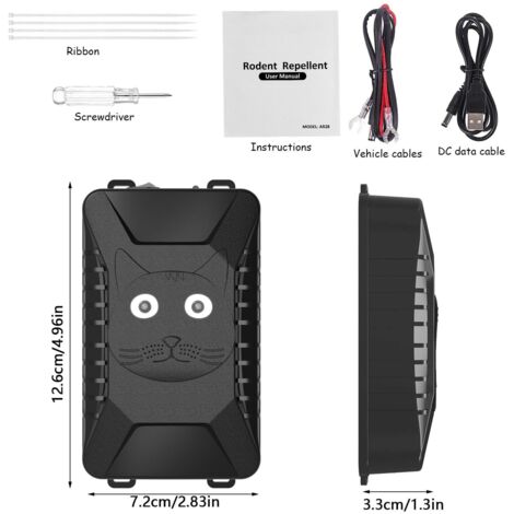 Repellente per topi e ratti ad ultrasuoni da 12 V per auto, con luce lampeggiante, repellente per roditori per auto, anti roditori per auto, repellente per gatti ad ultrasuoni per esterni, potente ant