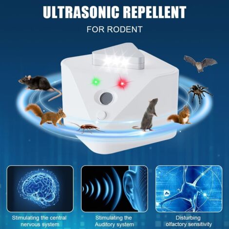 Repellente per topi e ratti ad ultrasuoni, repellente per topi ad ultrasuoni a 360° con luce LED, dispositivo ad ultrasuoni per roditori, repellente per interni, dispositivo di controllo dei parassiti