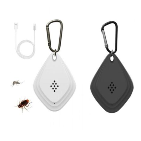 Repellente per zanzare ad ultrasuoni, repellente elettronico portatile per zanzare con ricarica USB, comodo e portatile per respingere insetti e zanzare (bianco e nero)