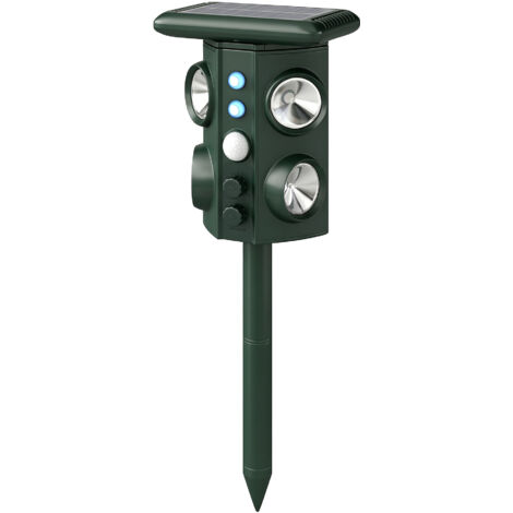 Repellente ultrasonico solaire pour chats, 5 modes, détecteur PIR, flash LED