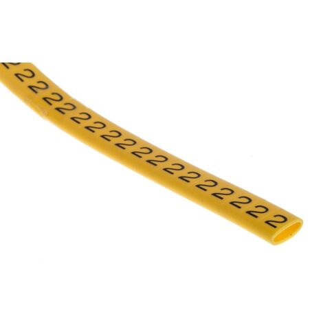 Repère câble , Ø câble 3.5  7mm, texte : 2, Noir sur Jaune ( Prix pour Bobine de 500 )