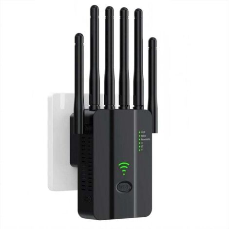 Répéteur Wi-Fi monobande 2,4 GHz - 300 Mbps, 6 antennes, 2 ports LAN Gigabit, WPS en un clic - Intérieur/extérieur, noir