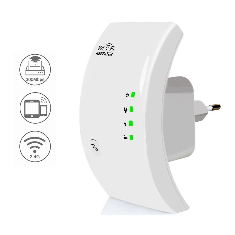 Répéteur WiFi, Amplificateur WiFi Puissant, WiFi Extender N300, WiFi Signal Booster, 1 Port Ethernet, Couvre jusqu'à 200㎡,Compatible avec Toutes Les