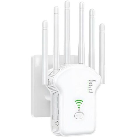 Répéteur WiFi, Amplificateur WiFi, Repeteur WiFi Puissant 1200Mbps Double Bande 5GHz & 2.4GHz, WiFi Booster, WiFi Extender avec 6 Antennes, LAN/WAN Ports, Mode Répéteur/Routeur/AP