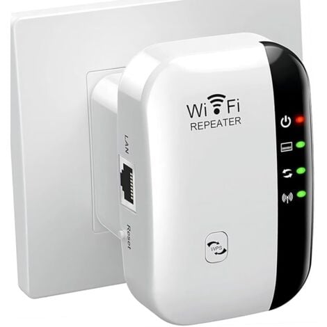 LONGZIMING Répéteur WiFi Puissant 300Mbps Amplificateur WiFi Puissant 2.4GHz WiFi Range Booster WiFi Répéteur Extenseur sans Fil avec Port Ethernet, WiFi Extender WiFi Booster, Protection WPS