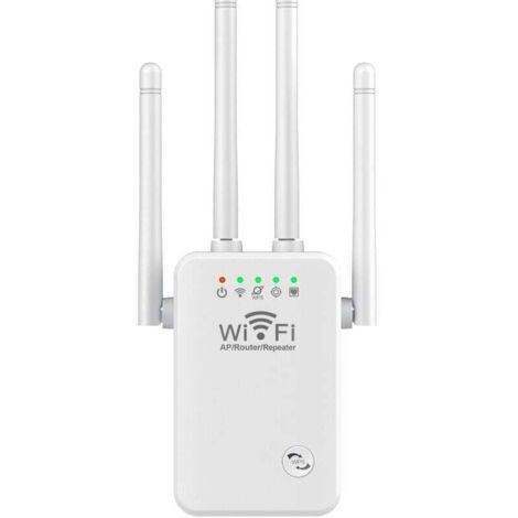 Repeteur WiFi sans fil 4 antennes 2.4G WiFi 300M Extender Amplificateur de signal longue portee Blanc