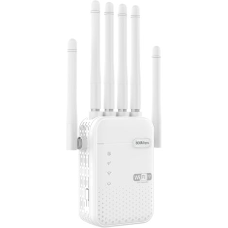 Répéteur WiFi,Amplificateur WiFi,repeteur WiFi Puissant avec 6 Antennes Puissantes,2 Ports LAN,Mode Répéteur & Routeur & AP,repeteur WiFi Exterieur Couverture WiFi de 300 m²,R083
