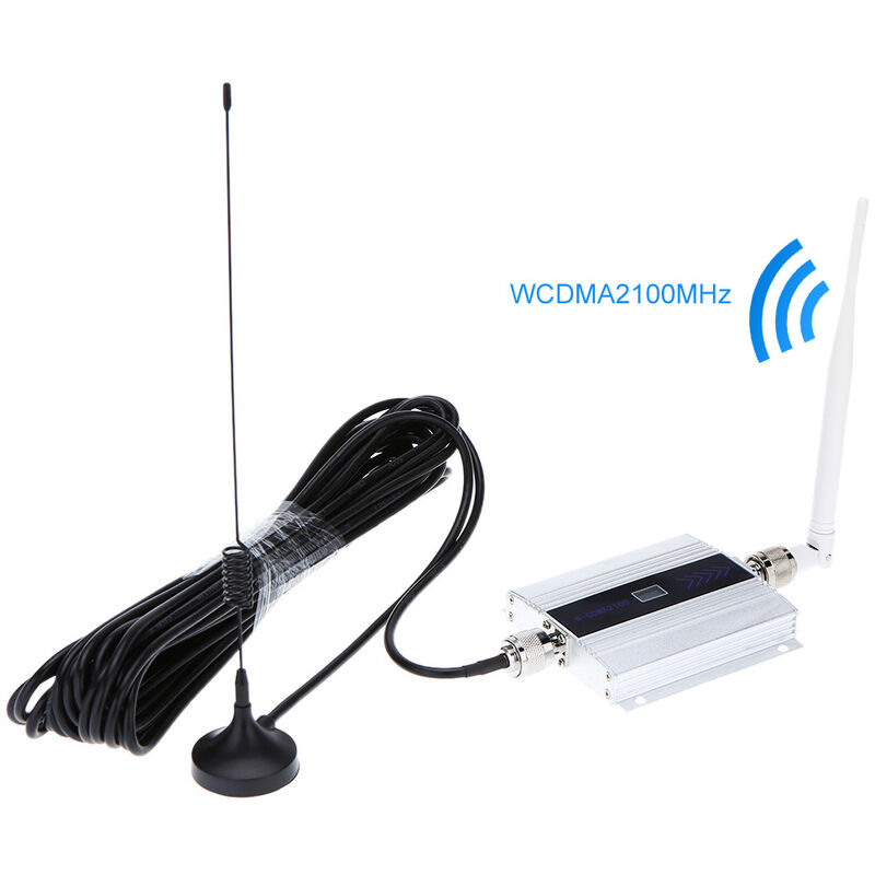 

Asupermall - Repetidor de senal de telefono LCD 3G WCDMA2100MHz con antena interior y exterior (32 pies),blanco