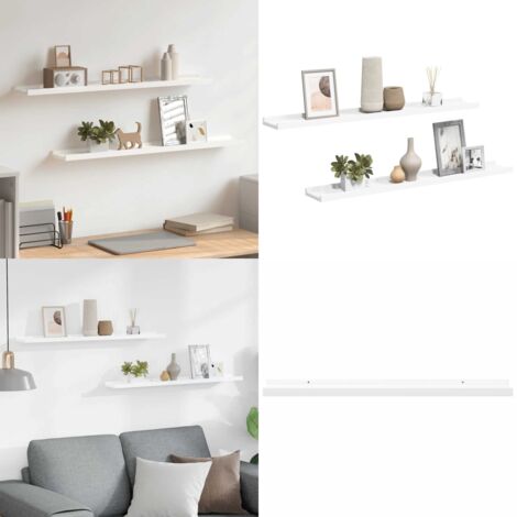 Repisa para marcos de fotos 2 uds MDF blanco 80x9x3 cm - Estantería de pared - Repisa flotante