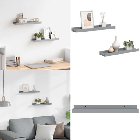Repisa para marcos de fotos 2 uds MDF gris 40x9x3 cm - Estantería de pared - Marcos de fotos