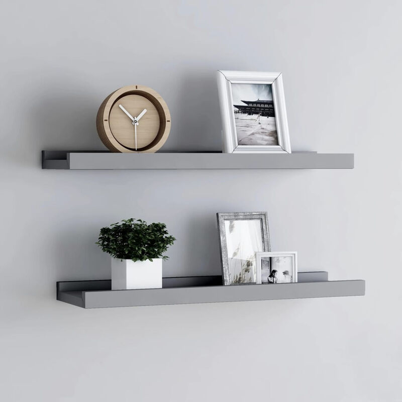 

Repisa para marcos de fotos 2 uds MDF gris 60x9x3 cm
