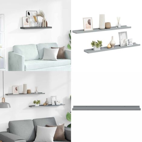 Repisa para marcos de fotos 2 uds MDF gris 80x9x3 cm - Estantería de pared - Repisa de madera