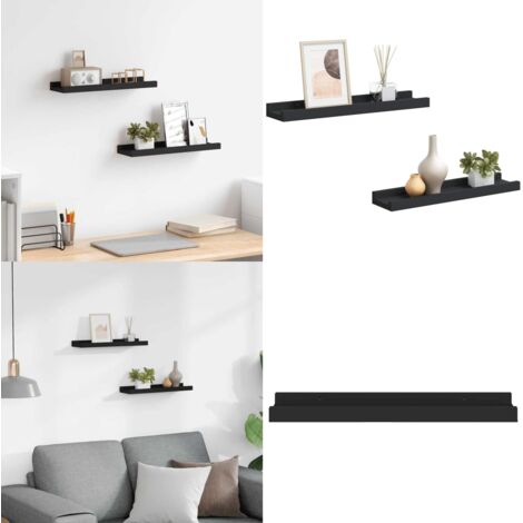 Repisa para marcos de fotos 2 uds MDF negro 40x9x3 cm - Estantería de pared - Marco de fotos