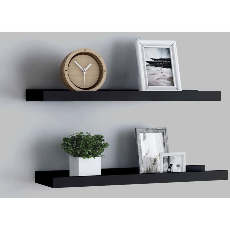 

Repisa para marcos de fotos 2 uds MDF negro 60x9x3 cm
