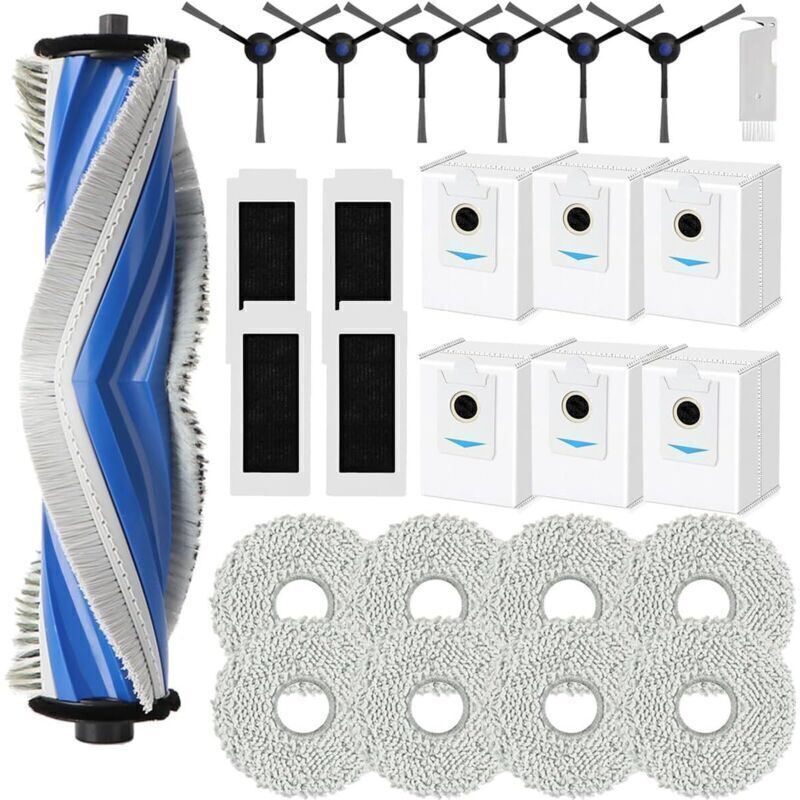 Replacement Accessories for Ecovacs Deebot T30S Pro/T30S, Replacement Parts with 1 Main Brush, 8 Mop Pads, 6 Dust Bags, 6 Side Brushes, 4 HEPA Filters