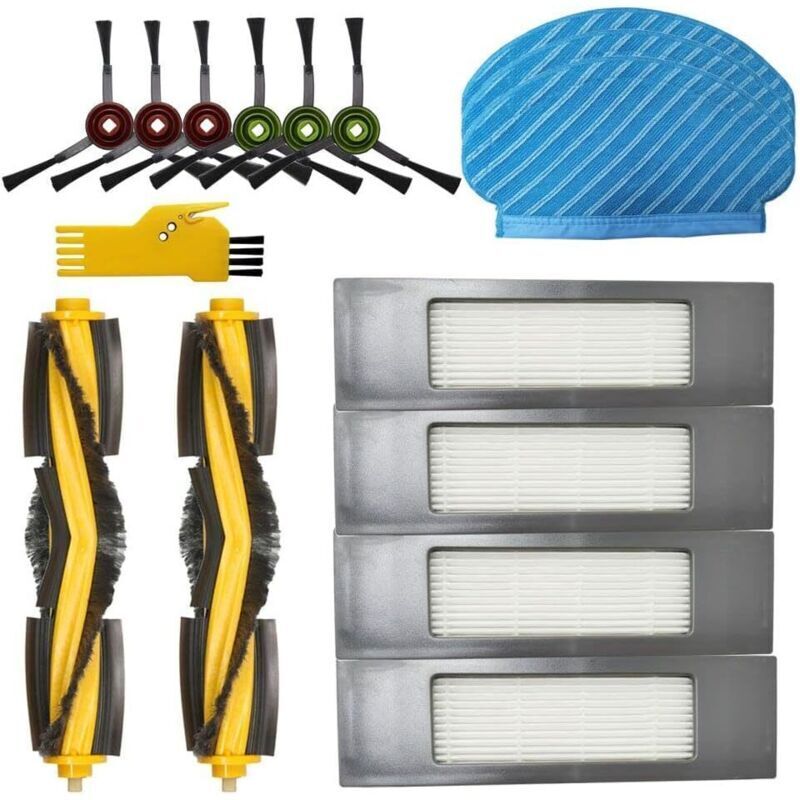 Replacement accessory kit for ECOVACS DEEBOT OZMO 920 950 N8 & Yeedi 2 Hybrid Robot Vacuum Cleaners - 15 Packs: 2 main brushes, 4 filters, 6 side