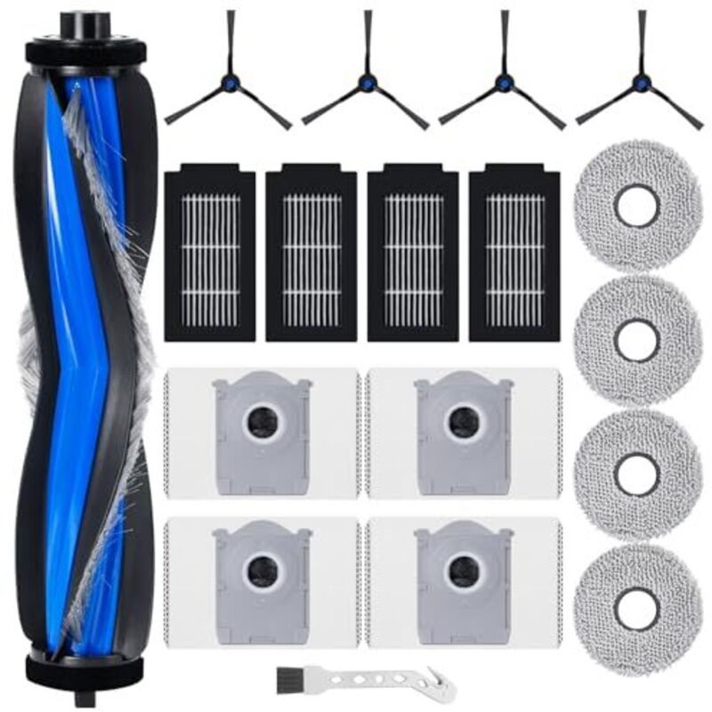 Replacement Accessory Kit for Ecovacs Deebot T50 Omni / T50 Pro Omni Robot Vacuum Cleaner, 1 Roller Brush, 4 Filters, 4 Mops, 4 Dust Bags, 4 Side