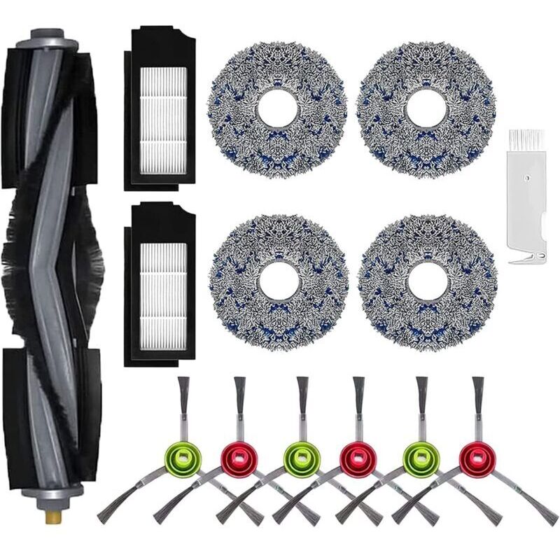 Replacement accessory kit for Ecovacs Deebot X1 Omni, X1 e Omni, X1 Turbo, T10 Turbo/Omni Robot Vacuum Cleaner: 1 Brush, 2 Filters, 6 Side Brushes, 4