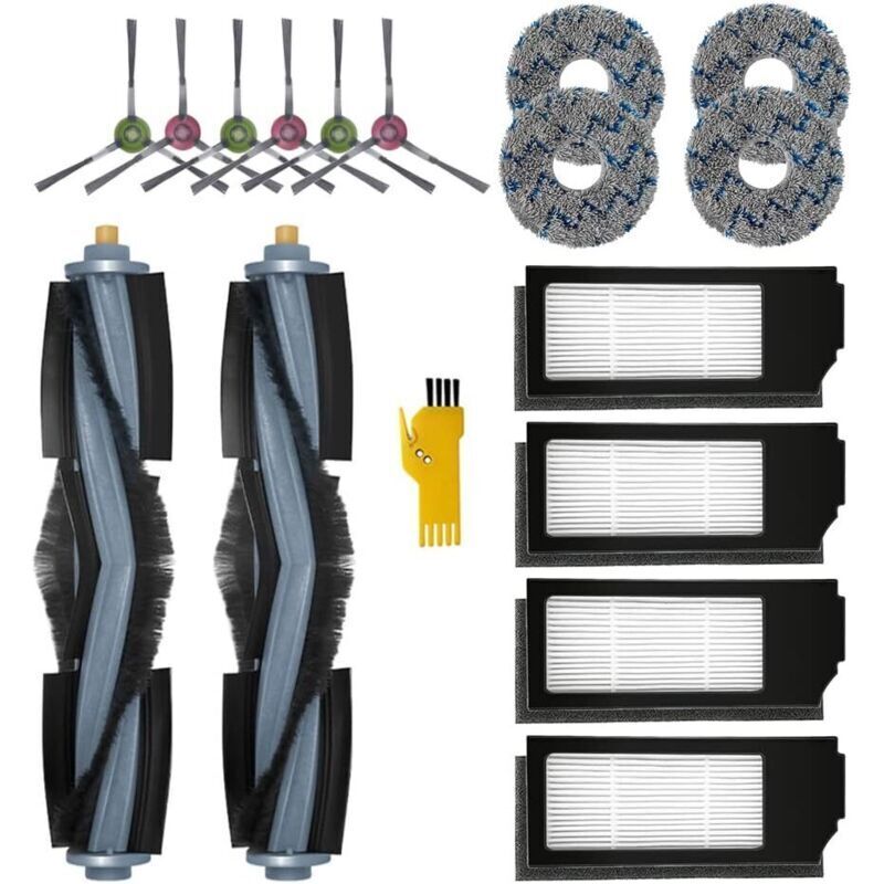 Replacement Accessory Kit for ECOVACS DEEBOT X1 OMNI & X1e OMNI & X1 TURBO & X1+ Robot Vacuum Cleaners: 16 Packs (2 Main Brushes, 4 Filters, 6 Side
