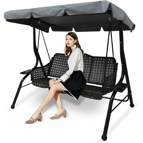 Replacement Canopy for 3 Seater Garden Swing Seat, Universal Replacement Canopy for Outdoor Garden Swing Seat, Waterproof UV Protection Replacement Swing Canopy Cover (Gray, L)