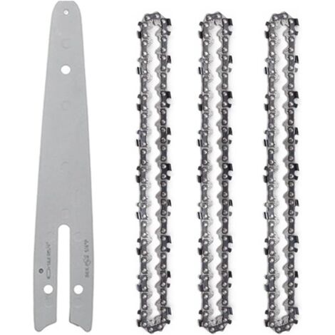 Replacement chain for 6-inch electric chainsaw, guide plate, guide bar, wood cutter, electric gardening tool for electric chainsaw (1x Guide 3x Chain)