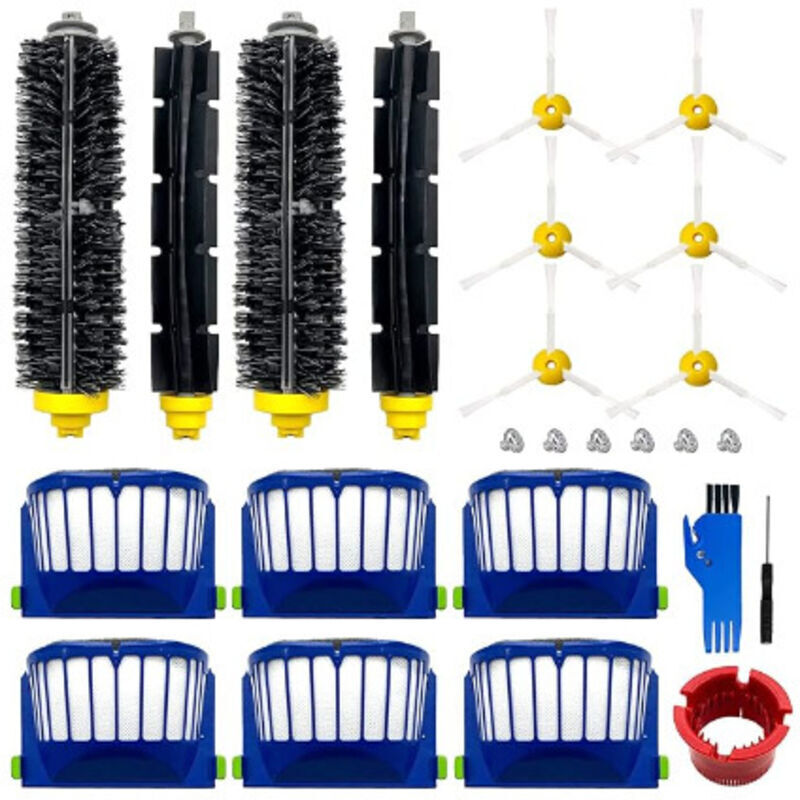 Replacement kit for robot vacuum cleaner 600/610/620/621/630/650/651/655/660/661/PET with 6 AeroVac filters, 6 three-blade brushes, 2 central