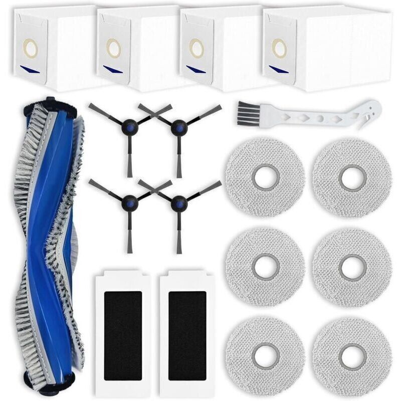 Replacement parts compatible with ECOVACS DEEBOT T30 PRO OMNI / T30 OMNI accessories: 1 main brush, 4 side brushes, 2 filters, 6 mop cloths, 4 bags