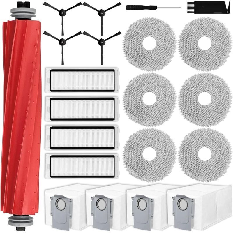 Replacement parts compatible with Roborock Q Revo, for Qrevo robot vacuum cleaner accessories: 1 main brush, 4 side brushes, 4 filters, 6 mop cloths,