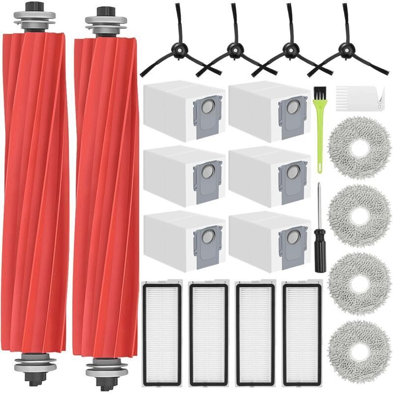 Replacement parts for Roborock Qrevo S/Qrevo Pro/Qrevo MaxV/Qrevo Plus Vacuum Cleaner, 2 Main Brushes, 4 HEPA Filters, 6 Dust Bags, 4 Mop Pads, 4