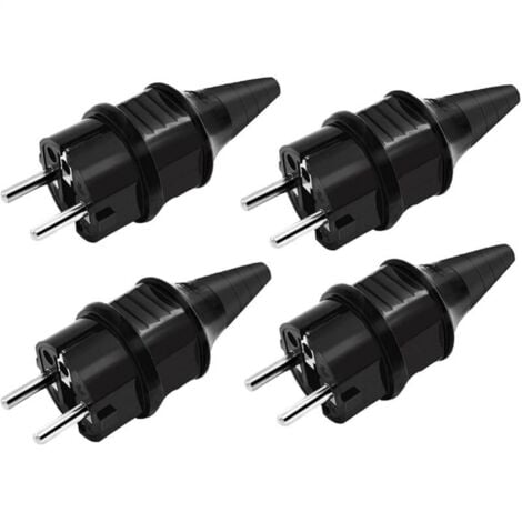 CYSLMUK Replacement Plugs Standard Male Electrical Sockets, 4 X Rubber Earth Contact Electrical Plugs (250V/16A), IP44 Waterproof Power Sockets, Black