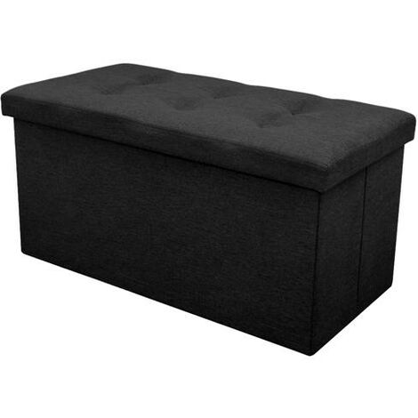 Repliable Banc coffre rangement Tabouret de pieds Matériau en lin Noir 76 x 38 x 38cm