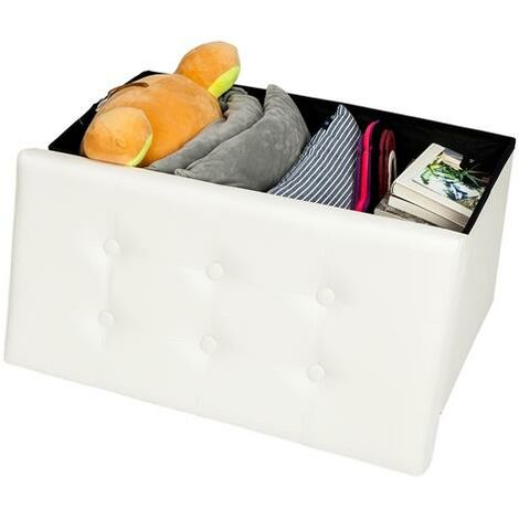 Repliable Banc coffre rangement Tabouret de pieds Matériau en PU leather Blanc 76 x 38 x 38cm