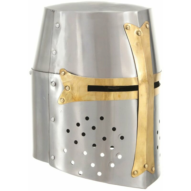 

Replica casco de caballero cruzado medieval LARP acero plateado