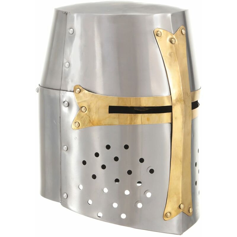 

Réplica casco de caballero cruzado medieval LARP acero plateado