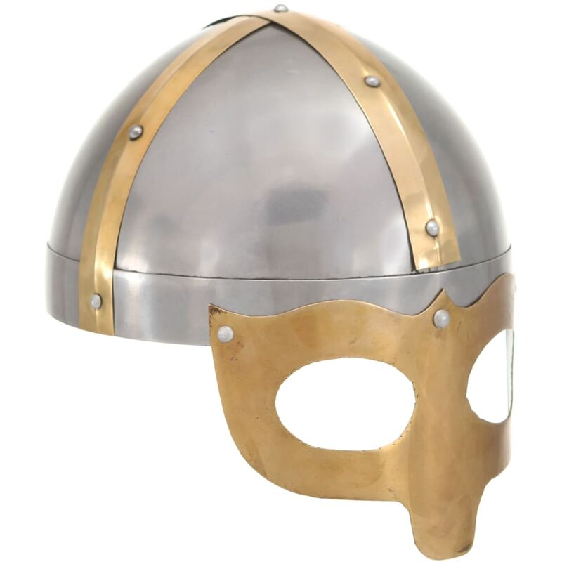 

Réplica de casco vikingo antiguo LARP acero plateado