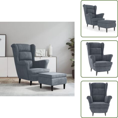 Reposabrazos - vidaXL Sillón orejero y taburete de terciopelo gris oscuro - Cómodo