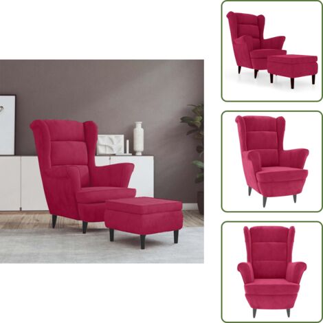 Reposabrazos - vidaXL Sillón orejero y taburete de terciopelo rojo tinto - Cómodo