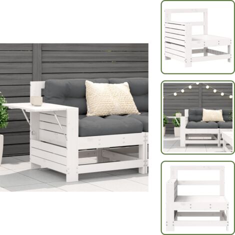 Reposabrazos - vidaXL Sofá de jardín con reposabrazo mesa auxiliar madera pino blanco - Sofá de exterior