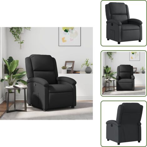 Reposapiés ajustable - vidaXL Sillón reclinable de cuero auténtico negro - Respaldo reclinable