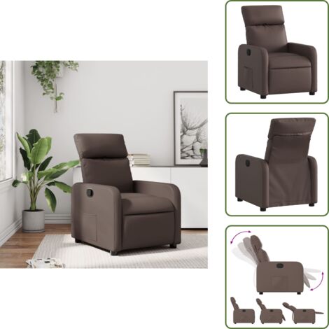 Reposapiés ajustable - vidaXL Sillón reclinable de cuero sintético marrón - Mango de reclinado