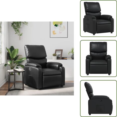 Reposapiés ajustable - vidaXL Sillón reclinable de cuero sintético negro - Respaldo reclinable