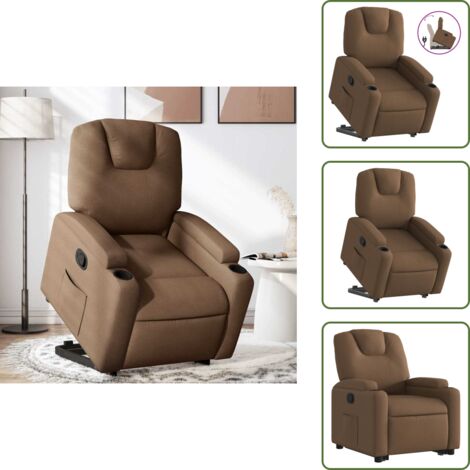 Reposapiés ajustable - vidaXL Sillón reclinable elevable de tela marrón - Respaldo cómodo