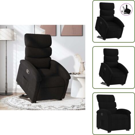 Reposapiés ajustable - vidaXL Sillón reclinable elevable tela negro - Respaldo manual