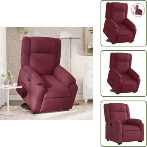 Reposapiés ajustable - vidaXL Sillón reclinable elevable tela rojo tinto - Asiento cómodo
