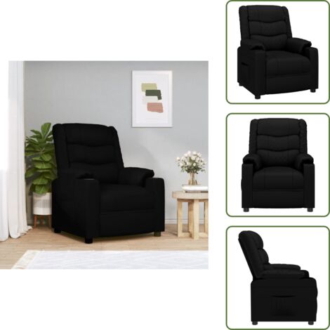 Reposapiés ajustables - vidaXL Sillón reclinable de cuero sintético negro - Respaldo ajustable