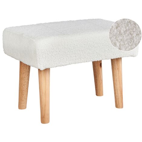 Reposapiés blanco madera clara 50 x 30 cm bouclé patas de madera Takoma