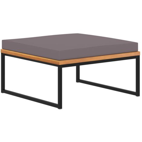 Reposapiés con cojín 66 x 66 x 36 cm estructura de acero madera de acacia y cojín gris oscuro DEC030045