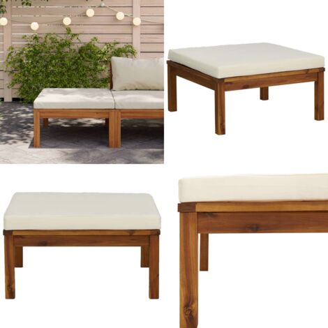 Reposapiés con cojín blanco crema madera maciza de acacia - Reposapiés de exterior - Cojín de asiento