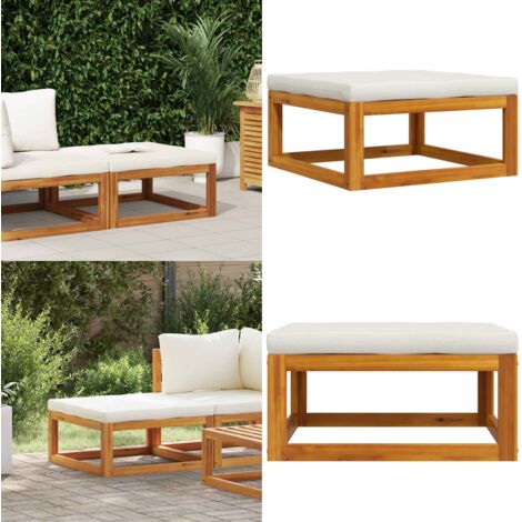 Reposapiés con cojín blanco crema madera maciza de acacia - Reposapiés exterior - Cojín de asiento